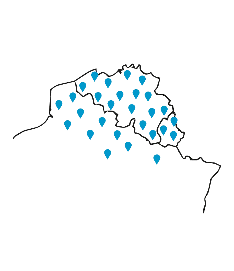 Carte des zones d'intervention : Wallonie, Bruxelles, Luxembourg et Nord de la France