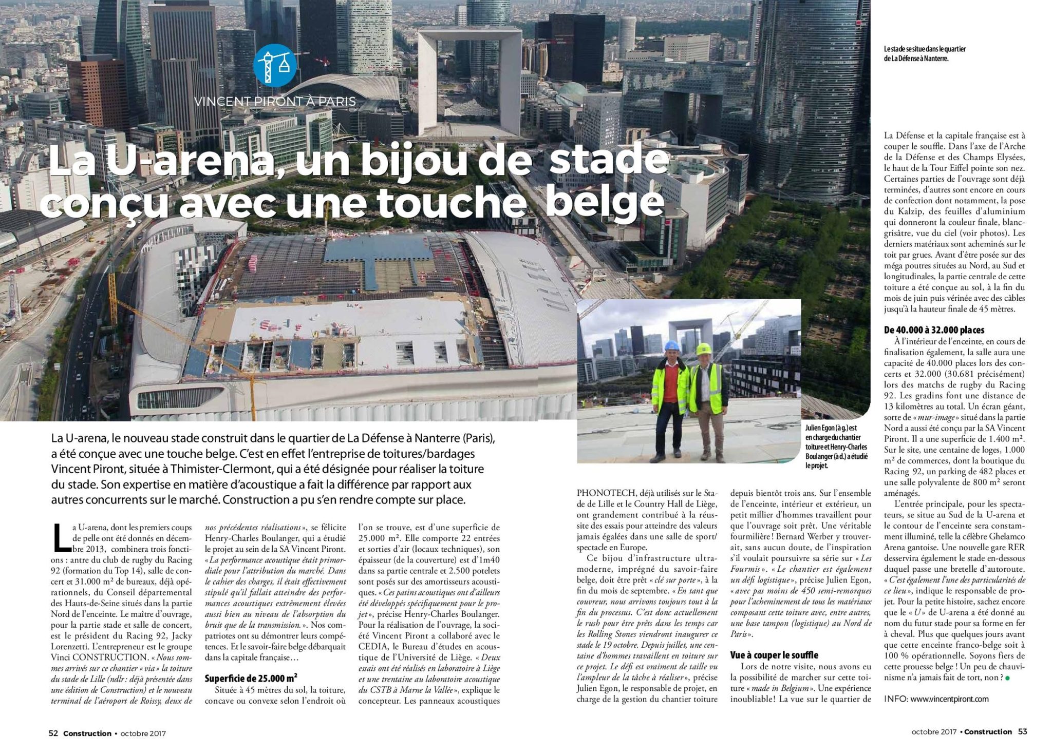 Realization of roofing and insulation U-ARENA Nanterre – Article Construction